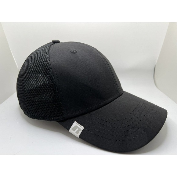 Russell Strapback Hat Cap Black Baseball - Picture 1 of 9